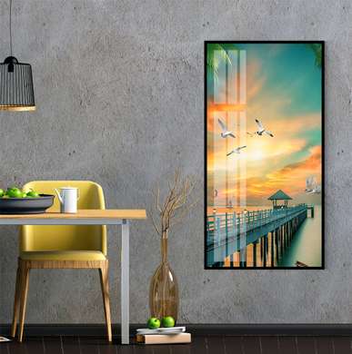 Poster - Ponton scăldat de lumina soarelui, 50 x 150 см, Poster înrămat, Natură