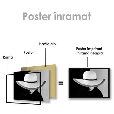 Poster - Lady in a white hat, 45 x 30 см, Canvas on frame, Black & White