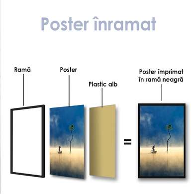Постер - Человек плывет на лодке, 45 x 90 см, Постер на Стекле в раме, Природа