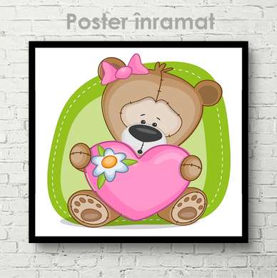 Poster - Ursuleț cu inimă, 40 x 40 см, Panza pe cadru, Pentru Copii