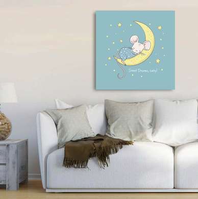Poster - Mouse on the moon, 40 x 40 см, Canvas on frame, For Kids