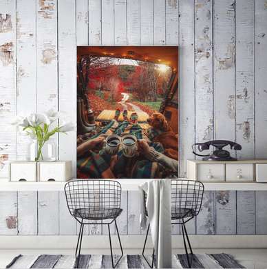 Poster - Autumn day in the forest, 45 x 90 см, Framed poster on glass, Nature