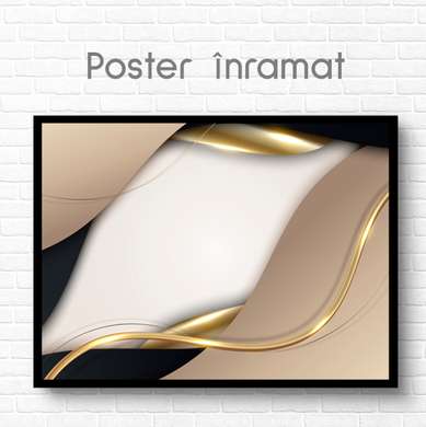 Постер - Бежевая абстракция с золотыми элементами, 90 x 60 см, Постер на Стекле в раме