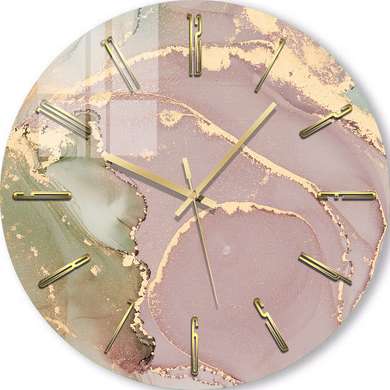 Glass clock - Soft green-pink vibe, 40cm