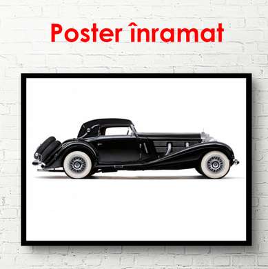 Poster - Black Retro Mercedes on a white background, 90 x 60 см, Framed poster, Transport