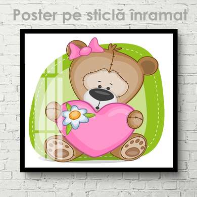 Poster - Teddy bear with a heart, 40 x 40 см, Canvas on frame, For Kids