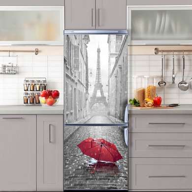 Stickere 3D pentru uși, Turnul Eiffel în culori alb-negru, 60 x 90cm, Autocolant pentru Usi