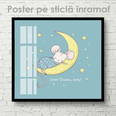 Poster - Șoricel pe lună, 40 x 40 см, Panza pe cadru, Pentru Copii