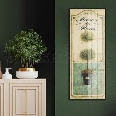 Постер - Зеленые ветки, 50 x 150 см, Постер на Стекле в раме, Прованс