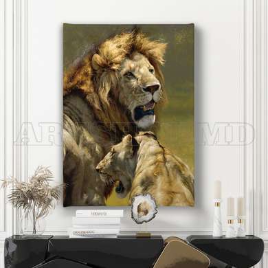 Poster - Lions, 60 x 90 см, Framed poster on glass, Animals