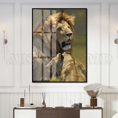 Poster - Lions, 60 x 90 см, Framed poster on glass, Animals