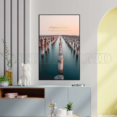 Poster - Stâlpi de lemn în apă, 60 x 90 см, Poster înrămat, Natură