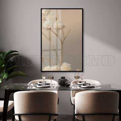 Poster - Dried Gypsophila Flowers, 60 x 90 см, Framed poster on glass, Botanical