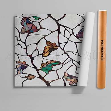 Window Privacy Film, Decorative stained glass window with abstract leaves, 60 x 90cm, Matte, Window Film