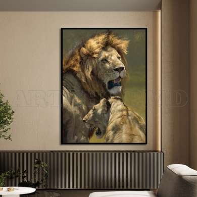 Poster - Lions, 60 x 90 см, Framed poster on glass, Animals