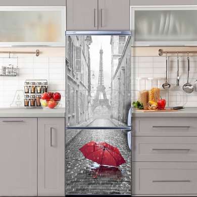 Stickere 3D pentru uși, Turnul Eiffel în culori alb-negru, 80 x 200cm, Autocolant pentru Usi