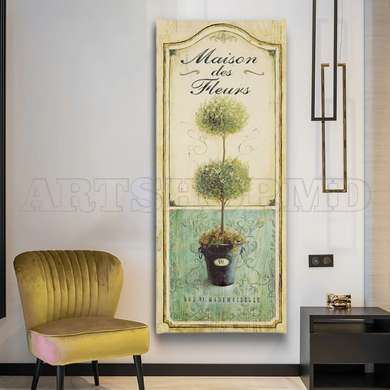 Постер - Зеленые ветки, 50 x 150 см, Постер на Стекле в раме, Прованс