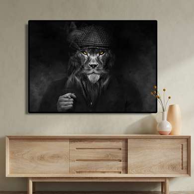 Poster, Lion with a cigarette Lion with a cigarette, 45 x 30 см, Canvas on frame