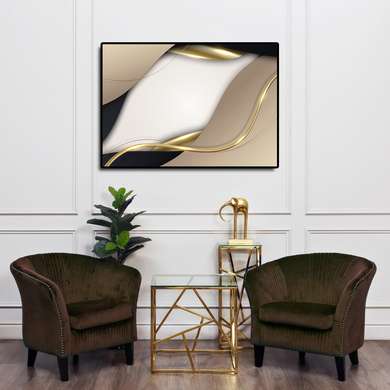 Poster - Abstracție bej cu elemente aurii, 90 x 60 см, Poster inramat pe sticla