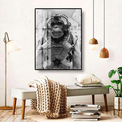 Poster, Poză alb-negru a unei maimuțe, 30 x 45 см, Panza pe cadru
