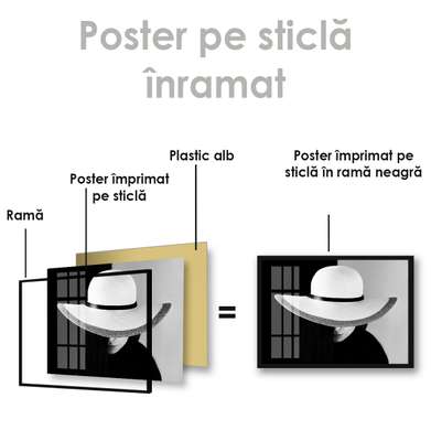 Poster - Lady in a white hat, 45 x 30 см, Canvas on frame, Black & White