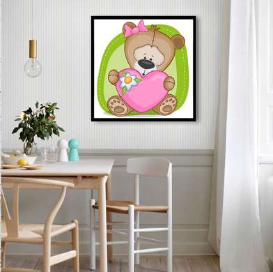 Постер - Медвежонок с сердечком, 40 x 40 см, Холст на подрамнике, Для Детей