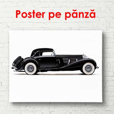 Постер - Черный Ретро Мерседес на белом фоне, 90 x 60 см, Постер в раме, Транспорт