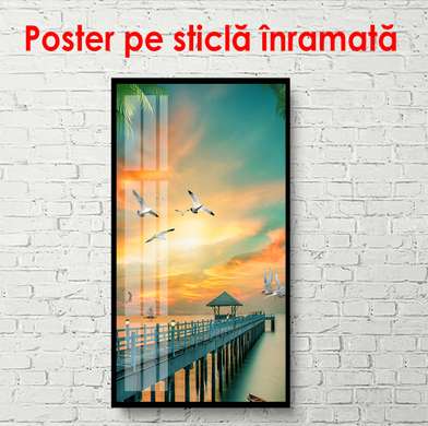 Poster - Ponton scăldat de lumina soarelui, 50 x 150 см, Poster înrămat, Natură