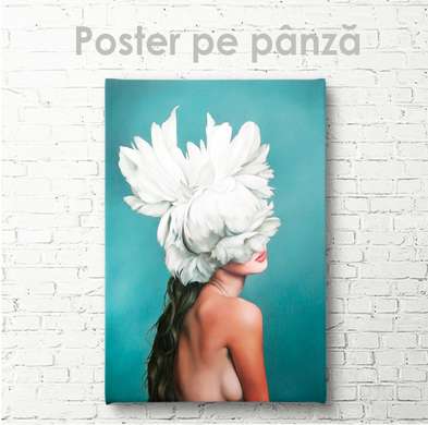 Poster - Fată - cu o floare albă, 30 x 45 см, Panza pe cadru, Nude