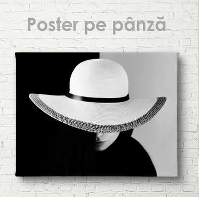 Постер - Дама в белой шляпе, 45 x 30 см, Холст на подрамнике, Черно Белые