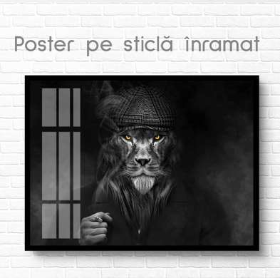 Poster, Lion with a cigarette Lion with a cigarette, 90 x 60 см, Framed poster on glass, Animals