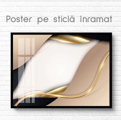 Постер - Бежевая абстракция с золотыми элементами, 90 x 60 см, Постер на Стекле в раме
