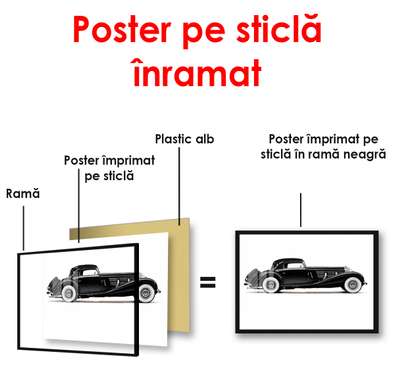 Poster - Black Retro Mercedes on a white background, 90 x 60 см, Framed poster, Transport
