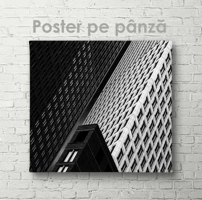 Постер - Архитектура зданья, 100 x 100 см, Постер на Стекле в раме, Черно Белые