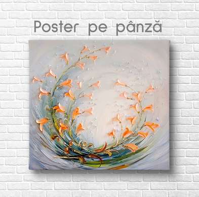 Poster - Flori portocalii pe fond gri, 40 x 40 см, Panza pe cadru