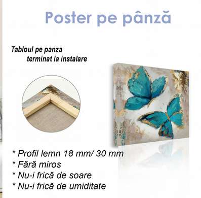 Poster - Fluturi albastri desenați, 40 x 40 см, Panza pe cadru