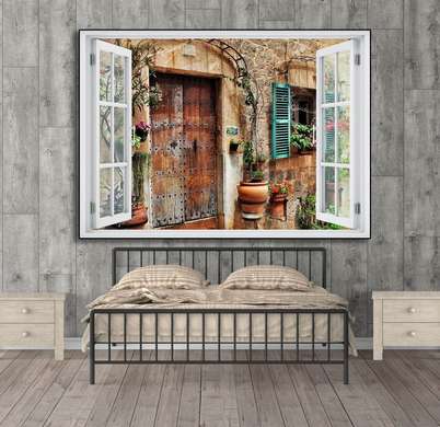 Wall Sticker - 3D window with a view of the old building