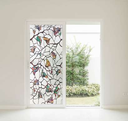 Autocolant pentru Ferestre, Vitraliu decorativ cu Frunze abstracte, 60 x 90cm, Transparent, Autocolant Vitraliu