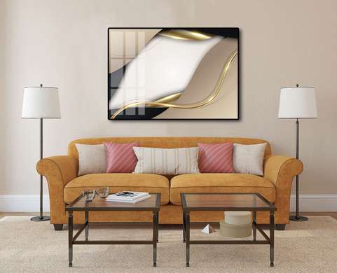 Постер - Бежевая абстракция с золотыми элементами, 45 x 30 см, Холст на подрамнике