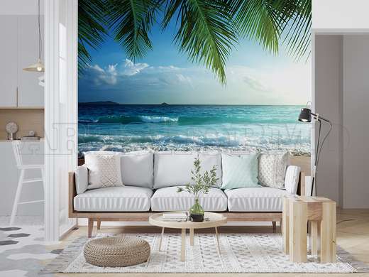 Wall mural - Sea waves and palm trees