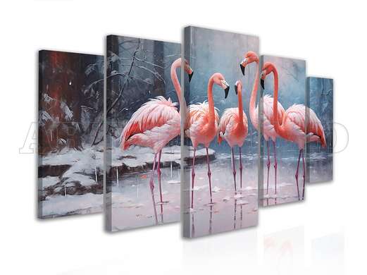 Tablou Multicanvas, Flamingo roz in natura, 206 x 115