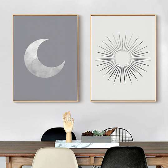Poster - The Sun and the Moon, 60 x 90 см, Framed poster on glass, Sets