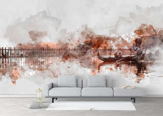 Wall Mural - Boat trip on a foggy lake