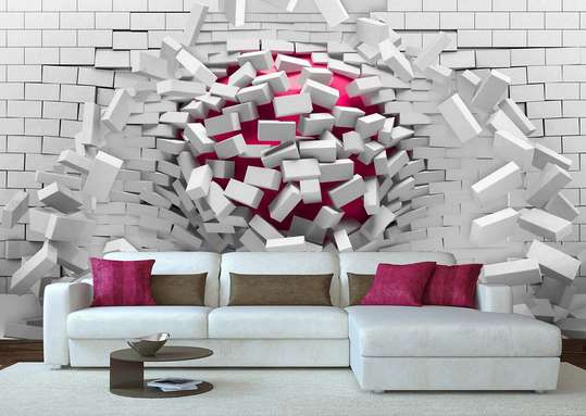 3D Wallpaper - Red ball that breaks the wall