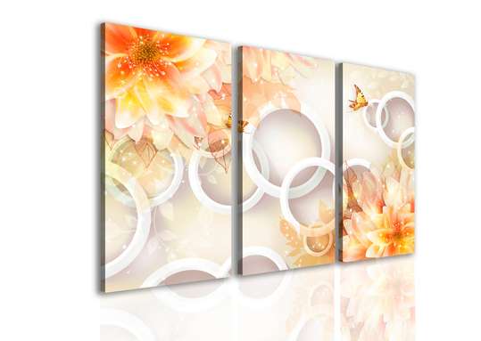 Модульная картина, Бежевые цветы на 3Д фоне., 70 x 50
