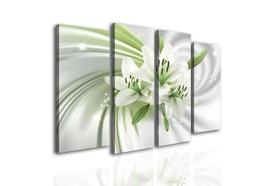Модульная картина, Белая лилия на зеленом фоне., 198 x 115