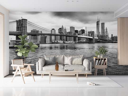 Wall mural - The bridge and New York City in black and white