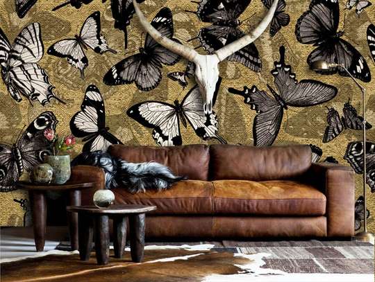 Wall Mural - Butterflies on a beige background