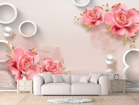 Фотообои - Розовые цветы на нежном фоне
