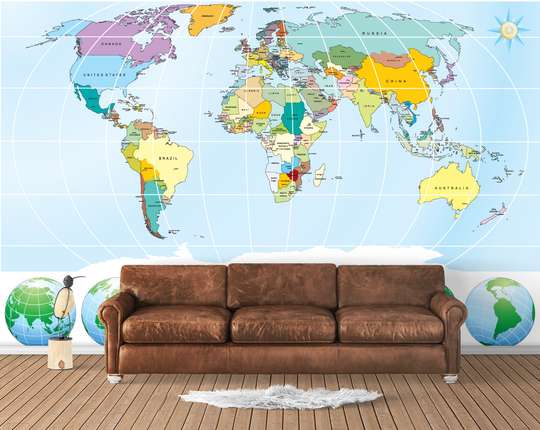 Wall Mural - Blue map with globes